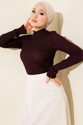 Fitilli Esnek Triko Kazak Mürdüm - Yılın Fırsatı