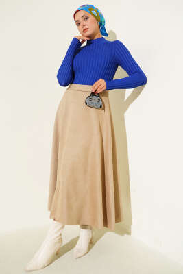 Fitilli Esnek Triko Kazak Saks - Triko Kazak