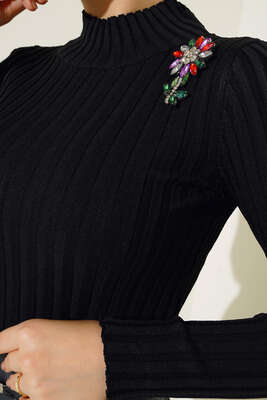 Fitilli Esnek Triko Kazak Siyah - Yılın Fırsatı