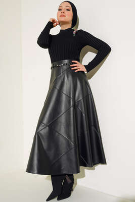 Fitilli Esnek Triko Kazak Siyah - Yılın Fırsatı