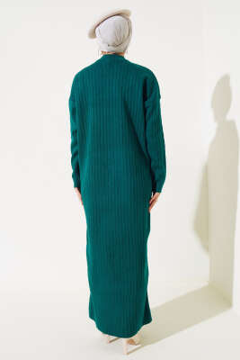 Fitilli Fermuarlı Düz Triko Elbise Nefti - Tesettür Elbise