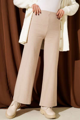 Fitilli Geniş Paça Kaşe Pantolon Bej - Pantolon