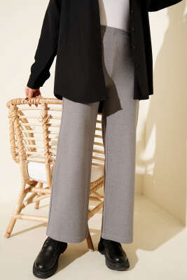 Fitilli Geniş Paça Kaşe Pantolon Gri - Pantolon