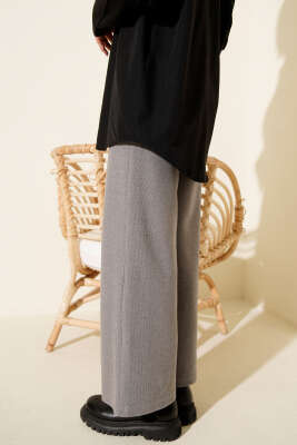 Fitilli Geniş Paça Kaşe Pantolon Gri - Pantolon