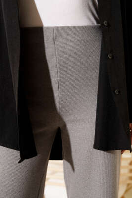 Fitilli Geniş Paça Kaşe Pantolon Gri - Pantolon