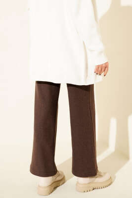 Fitilli Geniş Paça Kaşe Pantolon Kahve - Pantolon