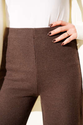 Fitilli Geniş Paça Kaşe Pantolon Kahve - Pantolon