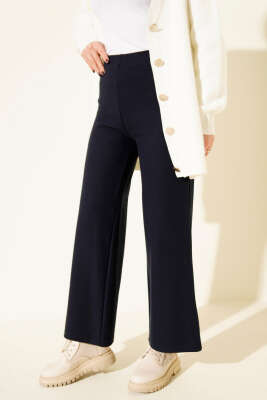 Fitilli Geniş Paça Kaşe Pantolon Lacivert - Pantolon