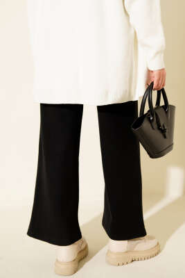 Fitilli Geniş Paça Kaşe Pantolon Siyah - Pantolon