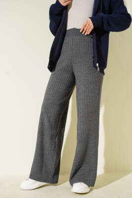 Fitilli Geniş Paça Triko Pantolon Füme