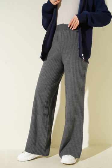 Fitilli Geniş Paça Triko Pantolon Füme - Yılın Fırsatı