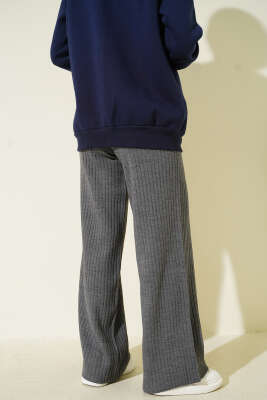 Fitilli Geniş Paça Triko Pantolon Füme - Yılın Fırsatı