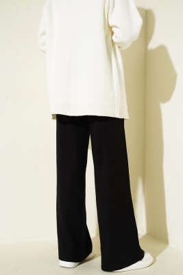 Fitilli Geniş Paça Triko Pantolon Siyah - Yılın Fırsatı