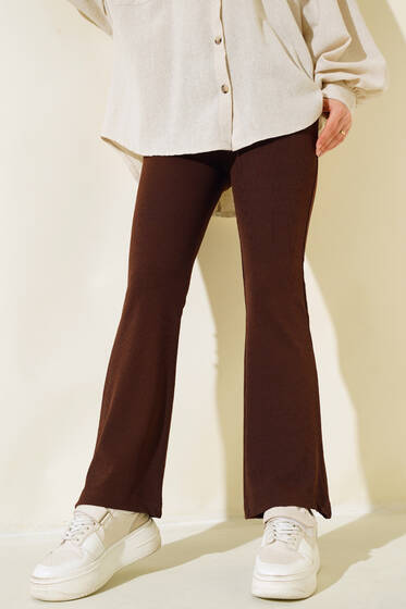 Fitilli İspanyol Paça Pantolon Kestane - Kumaş Pantolon