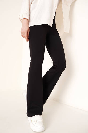 Fitilli İspanyol Paça Pantolon Siyah - Pantolon
