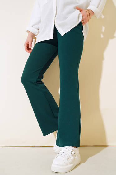 Fitilli İspanyol Paça Pantolon Zümrüt - Kumaş Pantolon
