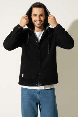 Fitilli Kadife Kapüşonlu Erkek Ceket Siyah - LTC MOPE