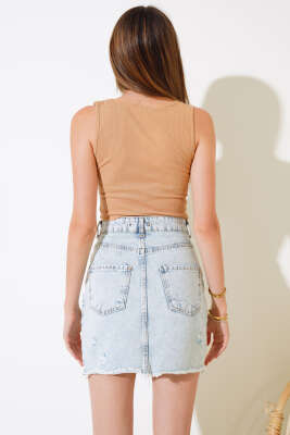 Fitilli Kaşkorse Crop Camel - Kadın Giyim Modelleri