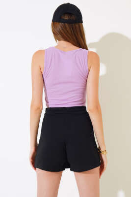 Fitilli Kaşkorse Crop Lila - Kadın Giyim Modelleri