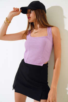Fitilli Kaşkorse Crop Lila - Kadın Giyim Modelleri