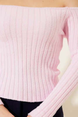 Fitilli Kayık Yaka Triko Bluz Pembe - Kadın Giyim Modelleri