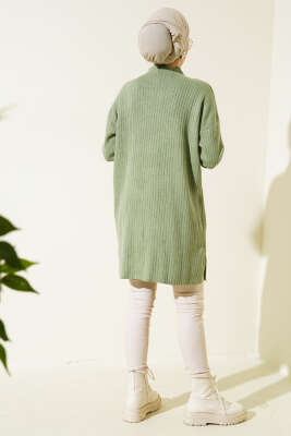 Fitilli Kol Düğme Detaylı Triko Tunik Çağla Yeşili - Triko Tunik