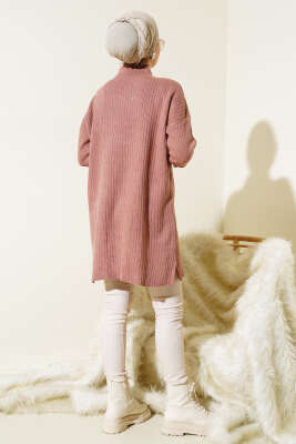 Fitilli Kol Düğme Detaylı Triko Tunik Gül Kurusu - Triko Tunik