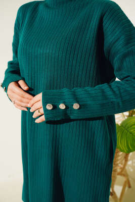 Fitilli Kol Düğme Detaylı Triko Tunik Nefti - Triko Tunik