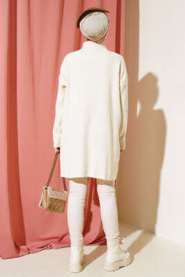 Fitilli Kol Düğme Detaylı Triko Tunik Taş - Triko Tunik