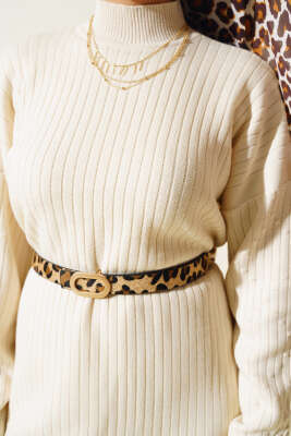 Fitilli Kol Kabartmalı Triko İkili Takım Taş - Triko İkili Takım