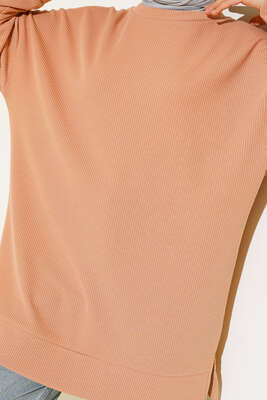 Fitilli Kumaş Düşük Omuz Tunik Camel - Tunik