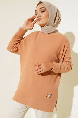 Fitilli Kumaş Düşük Omuz Tunik Taba - YAZGI TEKSTİL