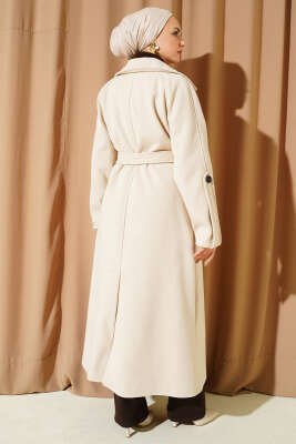 Fitilli Kuşaklı Kaşe Kaban Papaya - Kaban