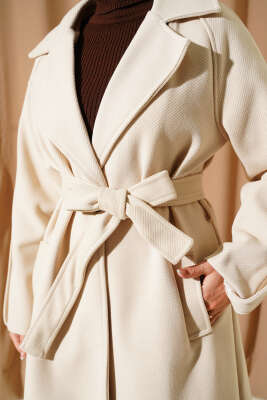 Fitilli Kuşaklı Kaşe Kaban Papaya - Kaban