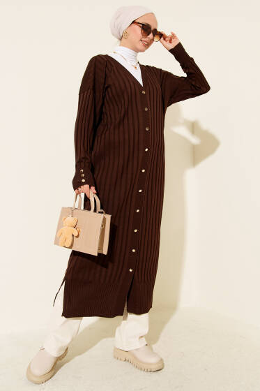 Fitilli Merserize Hırka Kahve - Hırka