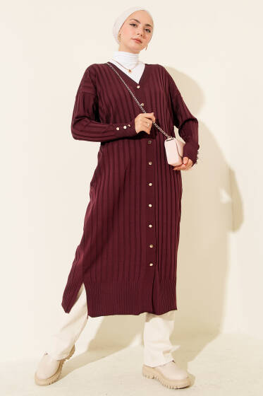 Fitilli Merserize Hırka Mürdüm - Hırka