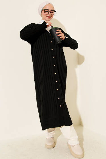 Fitilli Merserize Hırka Siyah - Hırka