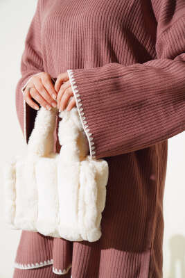 Fitilli Midye Dikiş Triko İkili Takım Gül Kurusu - Triko İkili Takım