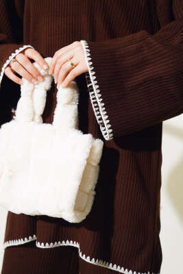 Fitilli Midye Dikiş Triko İkili Takım Kahve - Triko İkili Takım