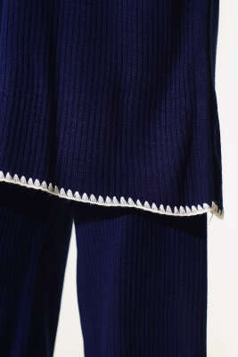 Fitilli Midye Dikiş Triko İkili Takım Lacivert - Triko İkili Takım