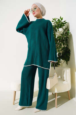 Fitilli Midye Dikiş Triko İkili Takım Nefti - Triko İkili Takım