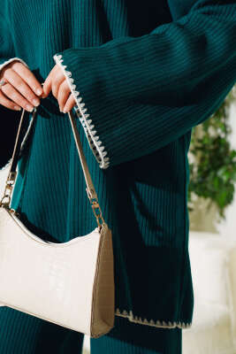 Fitilli Midye Dikiş Triko İkili Takım Nefti - Triko İkili Takım