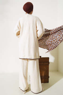 Fitilli Midye Dikiş Triko İkili Takım Taş - Triko İkili Takım