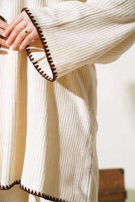 Fitilli Midye Dikiş Triko İkili Takım Taş - Triko İkili Takım