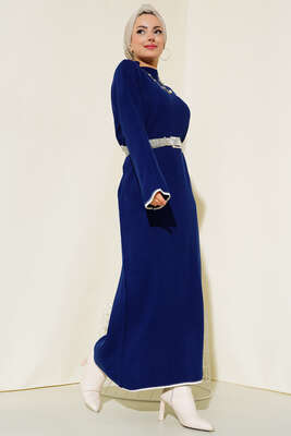 Fitilli Nakış Detaylı Triko Elbise Lacivert - Thumbnail