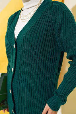 Fitilli Önü Düğmeli Triko Hırka Nefti - Triko Hırka