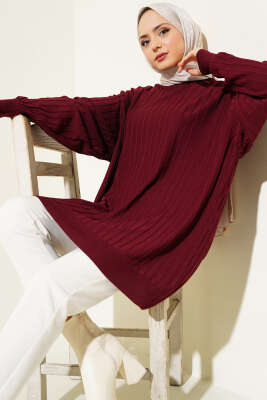 Fitilli Oversize Triko Tunik Bordo 