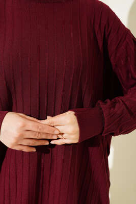 Fitilli Oversize Triko Tunik Bordo - Tunik