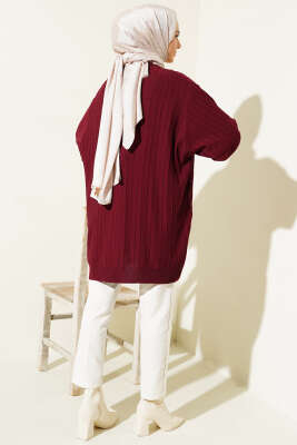 Fitilli Oversize Triko Tunik Bordo - Tunik