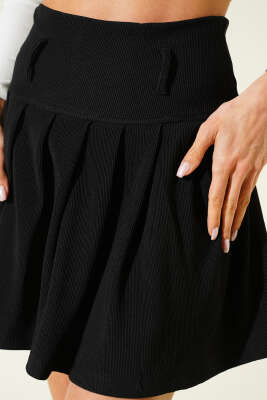 Fitilli Pileli Mini Etek Siyah - Kadın Giyim Modelleri